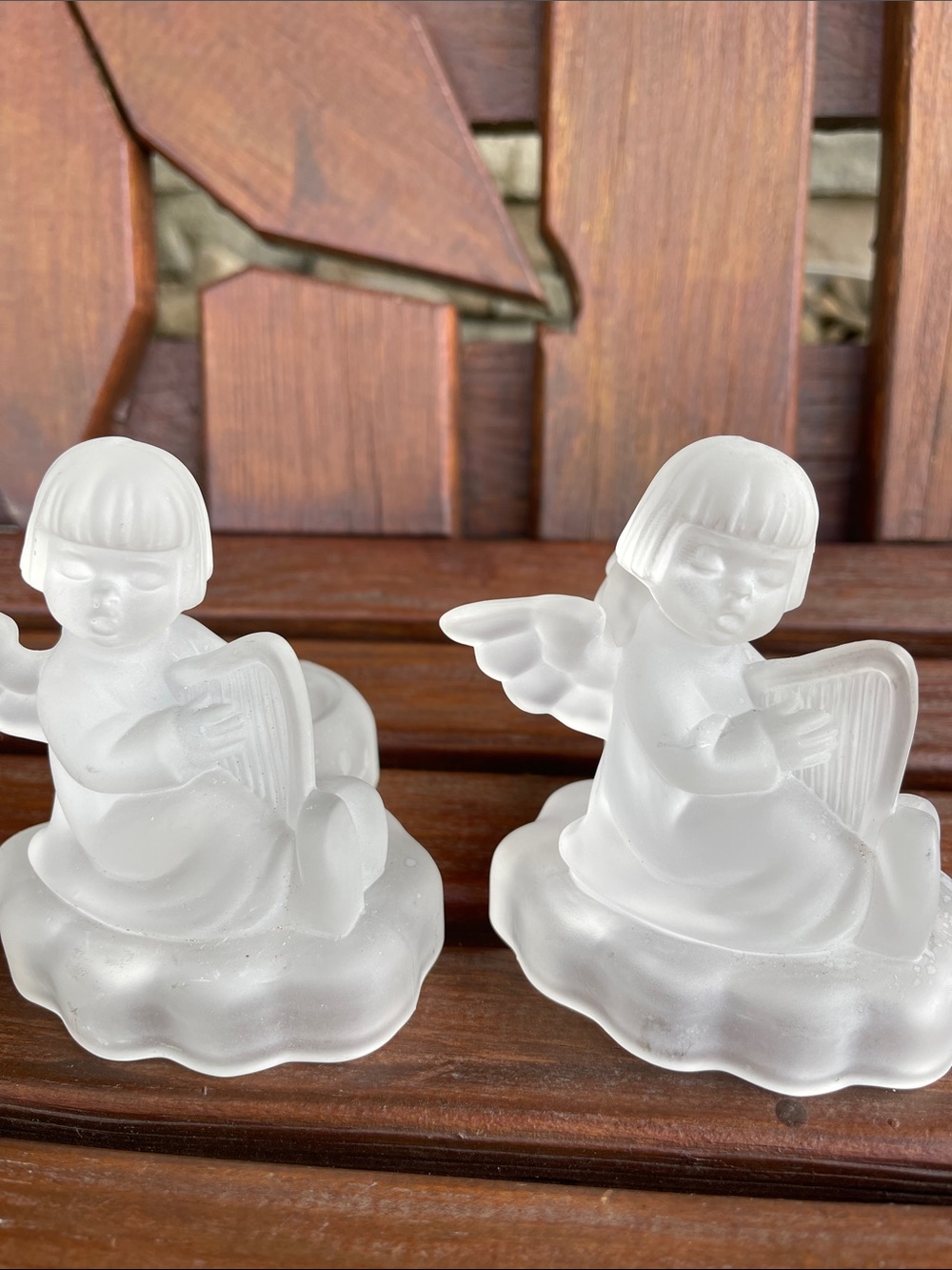 Vintage Avon AJ Hummel Frosted Glass Angel Figurine candlestick - pair